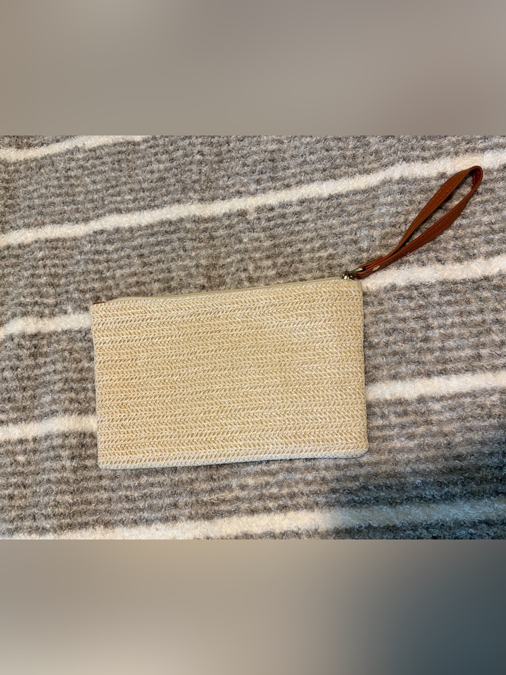 Boutique Style Woven Straw Wristlet Clutch in Natural